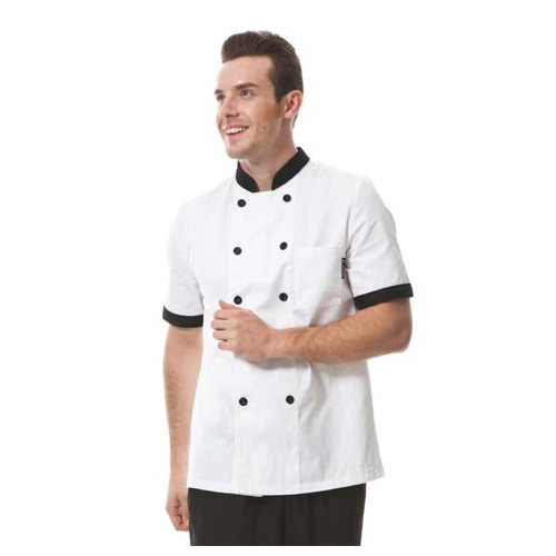 L Unisex Long Sleeves White Contrast Black Chef Uniform-26100201